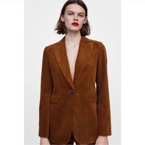 ZARA Women's Rust Brown Corduroy Fall Blazer Jackets Small Single Button